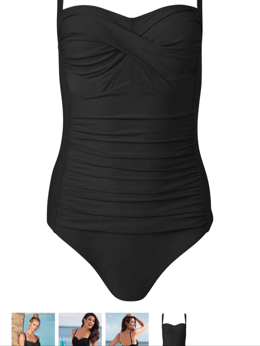 Miracle Mesh Black One Piece Swimsuit BRA CUPS Ruched Venus  Bathing Sz 14 large